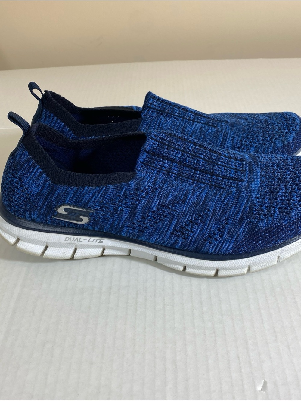 Skechers Women's Slip-On Knit Sneakers - Blue and Navy - Picture 3 of 10